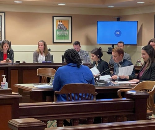 Lori Wilson introduces her witnesses at the California State Assembly hearing. (Photo by Julia Stein)