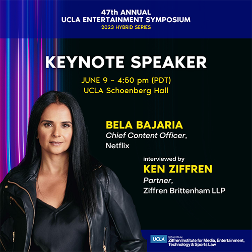 Bela Bajaria featured on the flyer for the 2023 UCLA Entertainment Symposium
