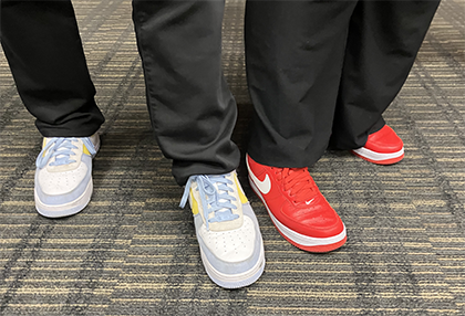 The sneakers worn by Michael Waterstone (left) and Angela Onwuachi-Willig.