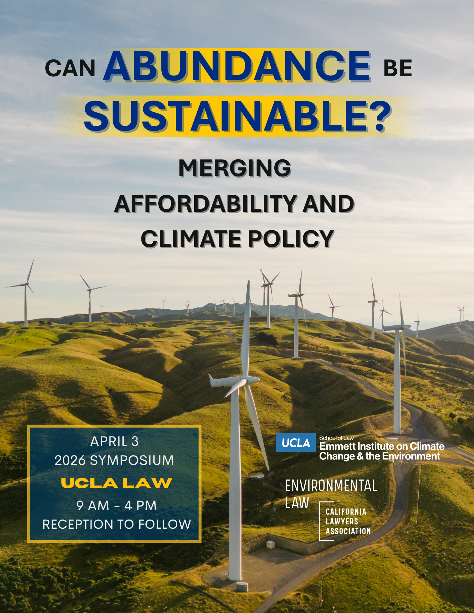 Flyer with a photo of wind turbines on a hill and details about the event