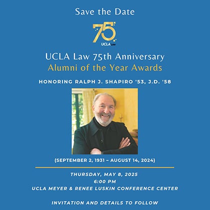 Alumni of the year awards flyer featuring a photo of Ralph J. Shapiro