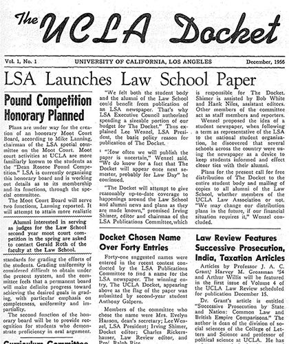 The first issue of UCLA Law's student-run newspaper, The Docket