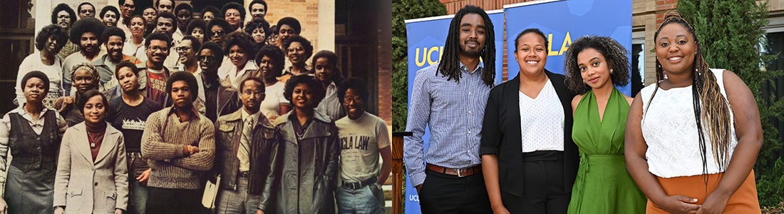 UCLA Law students from the Black Law Students Association from 1979 (left) and currently (right)