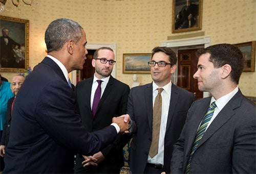 President Barack Obama greeting Brad Sears