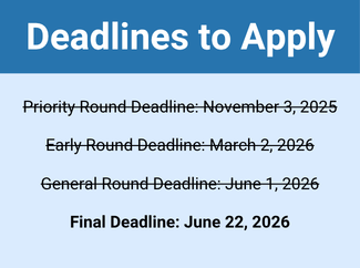 Graphic displaying the Master of Legal Studies Program Application deadlines. The Final round deadline is June 22, 2026.