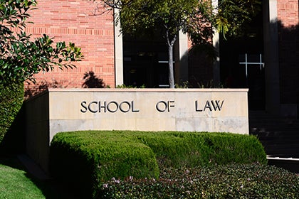 UCLA Law main entrance and sign