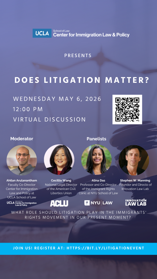 Poster for "Does Litigation Matter?" event