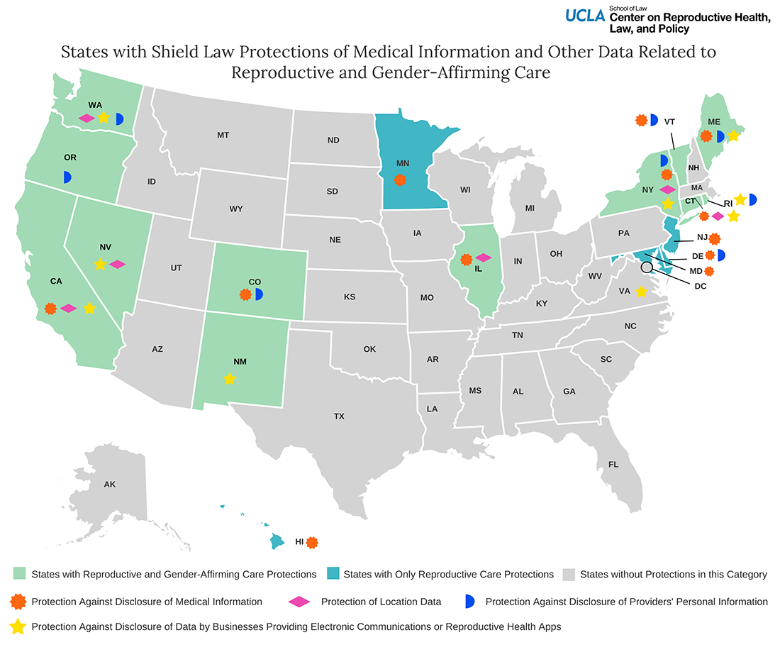 States with shield law protections of medical information and other data related to reproductive and gender-affirming care