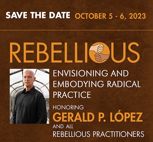 Flyer for the 2023 Critical Race Studies Symposium featuring an image of Gerald Lopez