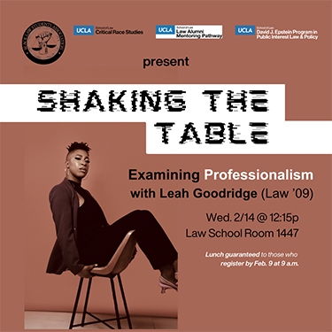 Flyer for CRS BLSA Event: Shaking the Table with Leah Goodridge