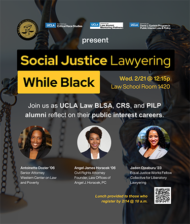 Flyer for CRS BLSA Black History Month Event- Social Justice Lawyering While Black