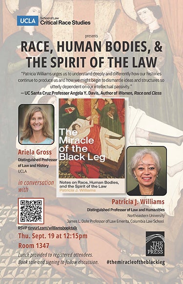 Flyer for Race, Human Bodies, and the Spirit of the Law- Patricia Williams Book Talk