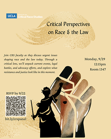 Flyer for the program Critical Perspectives on Race and the Law
