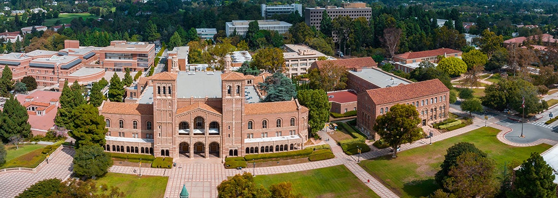 Aerial image of UCLA featuring Royce Hall