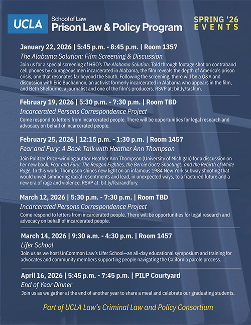 Prison Law & Policy Program spring 2026 events