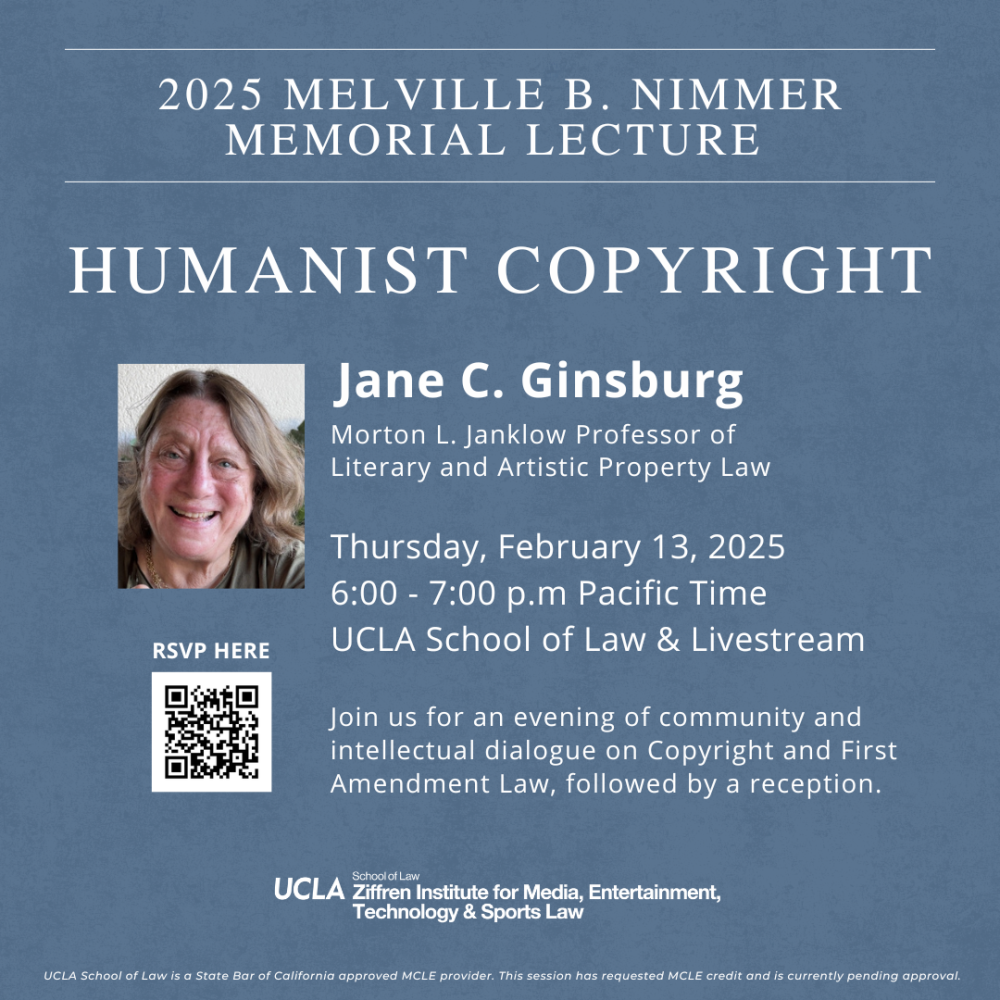 2025 Nimmer Lecture Flyer featuring Jane Ginsburg