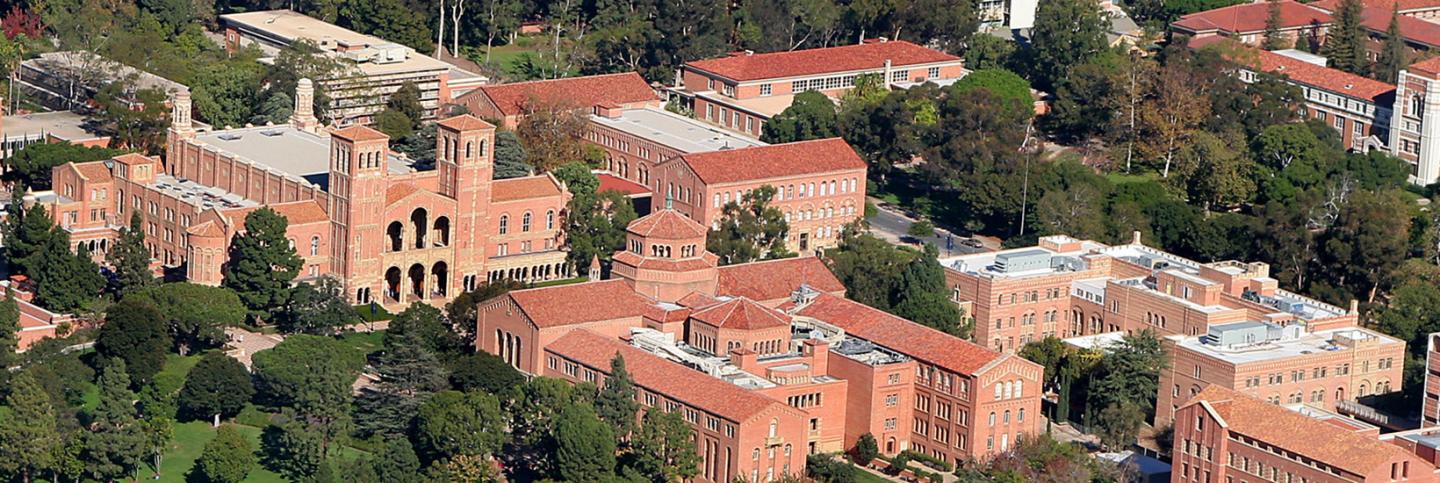 Aerial shot of UCLA campus buildings.