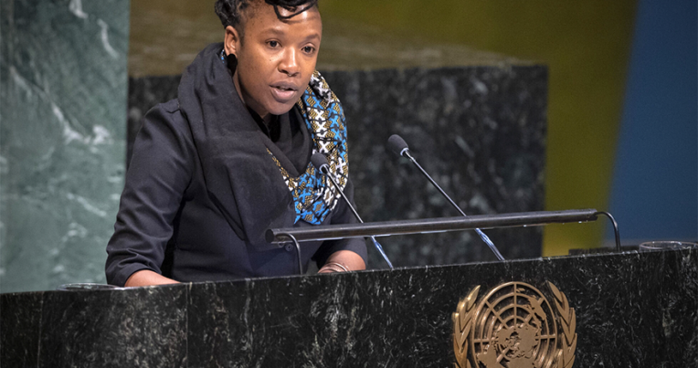 E. Tendayi Achiume speaking at the United Nations