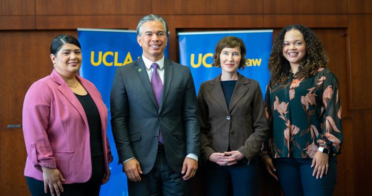 From left to right:  Sylvia Castillo, director of government and community affairs for Essential Access Health; Attorney General Bonta; Lara Stemple, faculty affiliate of CRHLP and director of SoCal LARJ; and Gabrielle Brown, program coordinator at Black Women for Wellness.