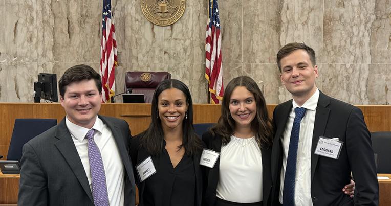 National Trial Competition champions, left to right: Peter Jones ’24, Sydney Gaskins ’24, Sophia Cherif ’24 and Edouard Goguillon ’24