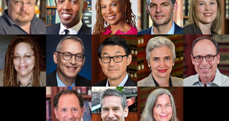 Top row (left to right): Stephen Bainbridge, Devon Carbado, Kimberlé Crenshaw, Scott Cummings and Ingrid Eagly. Middle row (left to right): Cheryl Harris, Rick Hasen, Jerry Kang, Joanna Schwartz and Adam Winkler. Bottom row (left to right): Russell Korobkin, Kal Raustiala and Lindsay Wiley