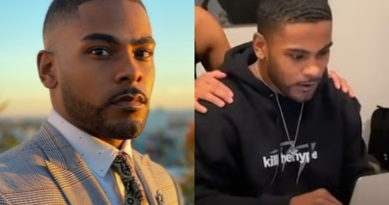 Two side-by-side photos of Omarr Rambert: a current portrait and one of him sitting in front of a computer