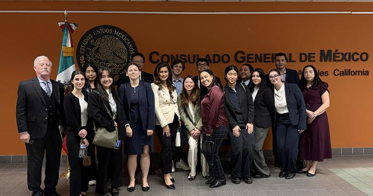 Peter Reich, far left, with UCLA Law students at the Mexican consulate in Los Angeles.