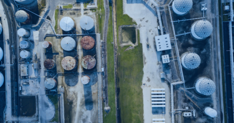 An aerial view of an industrial site