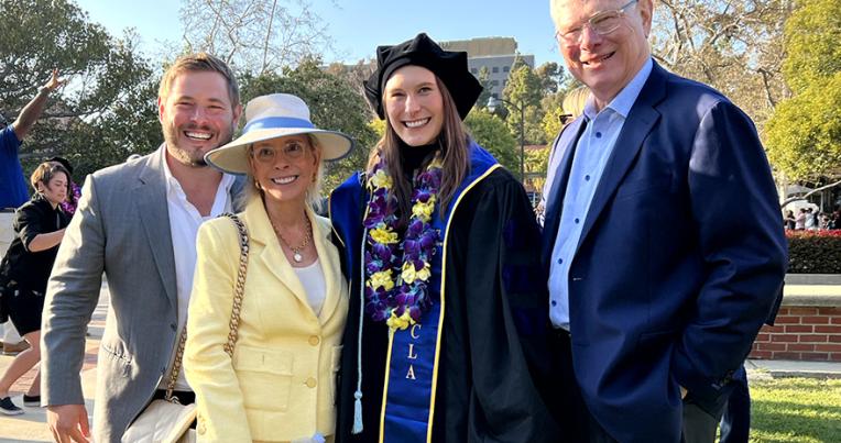Distinguished UCLA Law alumni Judge Kim McLane Wardlaw ’79, her husband, William Wardlaw ’72, and their children, Billy Wardlaw ’19 and Katie Wardlaw ’23.