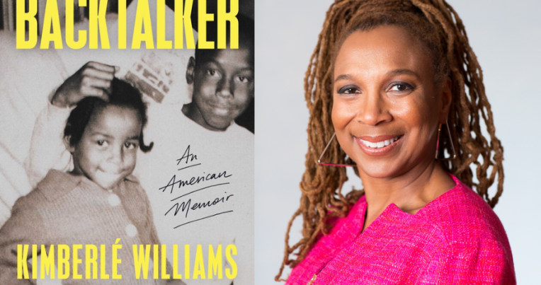 Cover the book Backtalker (left) and Kimberlé Crenshaw (right)