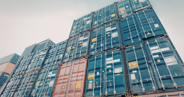 Stacked shipping containers