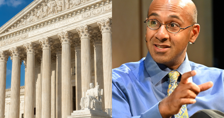 US Supreme Court building (left) and Ahilan Arulanantham (right)