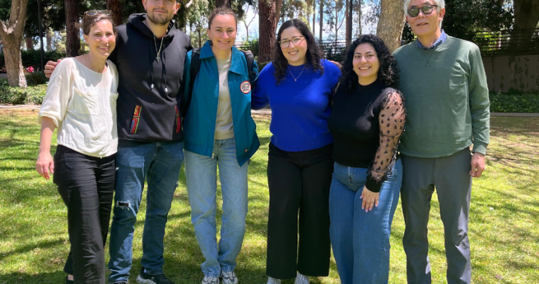 (L-R): CILP deputy director Talia Inlender, students Camilo Suárez and Jessie Rich, CILP staff attorney Sofía López Franco, student Alexandra Sarkis, and CILP faculty director Hiroshi Motomura celebrate their success. Photo courtesy of CILP.