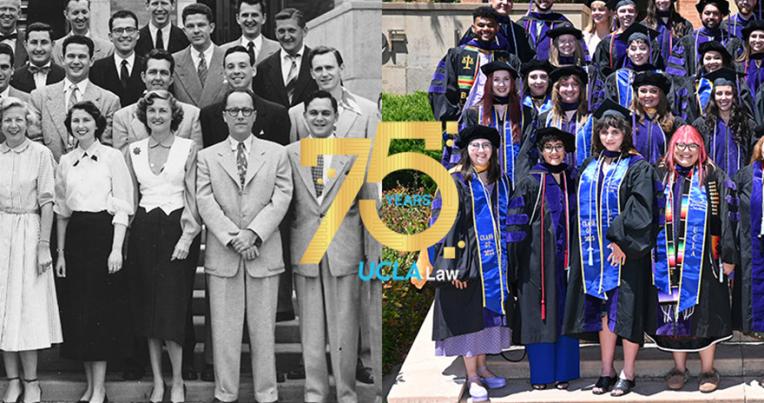 From left: Members of the UCLA Law class of 1952 and members of the UCLA Law class of 2022.