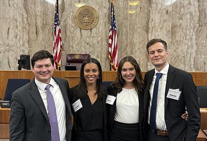 National Trial Competition champions, left to right: Peter Jones ’24, Sydney Gaskins ’24, Sophia Cherif ’24 and Edouard Goguillon ’24