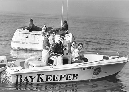 Ann Carlson and others aboard the Baykeeper