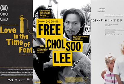 A collage of Emmy nominated movie poster (left to right): Love in the Time of Fentanyl, Free Chol Soo Lee, and Anonymous Sister.