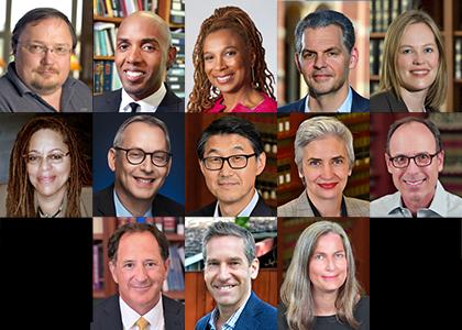 Top row (left to right): Stephen Bainbridge, Devon Carbado, Kimberlé Crenshaw, Scott Cummings and Ingrid Eagly. Middle row (left to right): Cheryl Harris, Rick Hasen, Jerry Kang, Joanna Schwartz and Adam Winkler. Bottom row (left to right): Russell Korobkin, Kal Raustiala and Lindsay Wiley