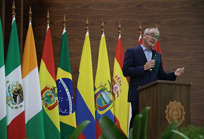 William Boyd speaking at the Governors’ Climate and Forests Task Force’s annual meeting in Acre, Brazil, in May 2025. Photo: Gil Silva / KYVO for the GCF Task Force