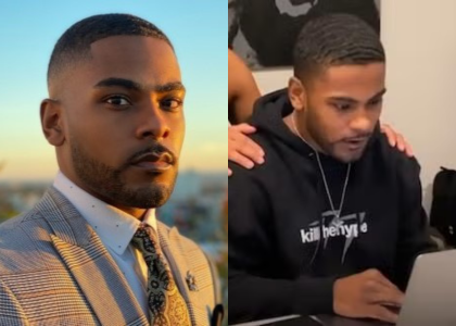 Two side-by-side photos of Omarr Rambert: a current portrait and one of him sitting in front of a computer