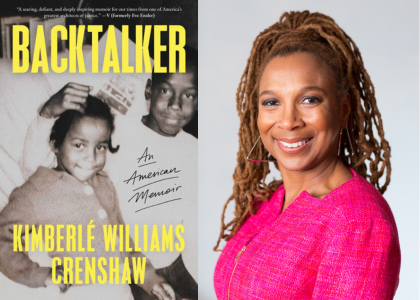 Cover the book Backtalker (left) and Kimberlé Crenshaw (right)