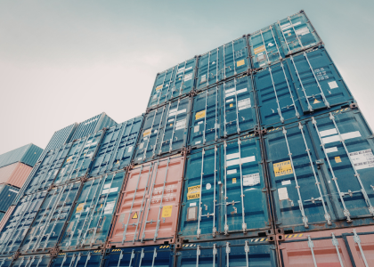 Stacked shipping containers