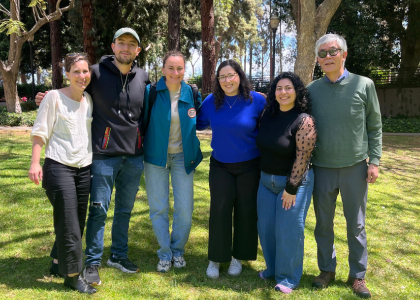 (L-R): CILP deputy director Talia Inlender, students Camilo Suárez and Jessie Rich, CILP staff attorney Sofía López Franco, student Alexandra Sarkis, and CILP faculty director Hiroshi Motomura celebrate their success. Photo courtesy of CILP.