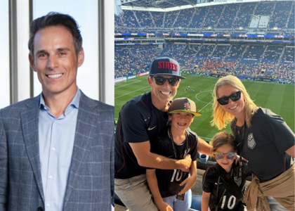 Michael Brown prortrait (left) and Michael with his family (right)