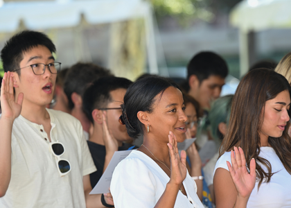 Students from the UCLA Law class of 2029 taking the Oath of Professionalism