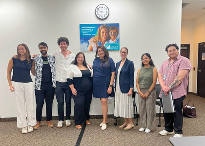 Students from the Judge Rand Schrader Pro Bono Program with program director Erin Han