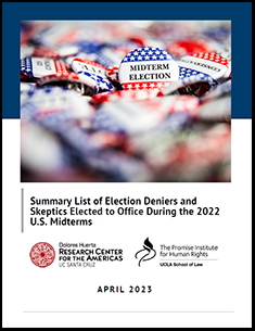 Cover of the report Summary List of Election Deniers and Skeptics Elected to Office During the 2022 U.S. Midterms