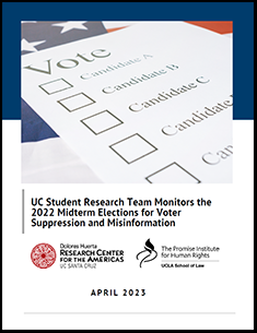 Cover of the report UC Student Research Team Monitors 2022 Midterm Elections for Voter Suppression and Misinformation