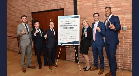 UCLA Law students, Adam Marx '19, Lingxi Zhong L.LM '19, Ethan Asofsky '20, Rachel Samec '19, Alec Lautanen '20 and Cody McDavis '19.