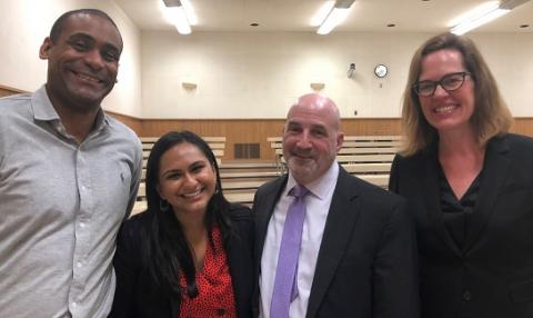 Epstein Program faculty member Sherod Thaxton, Janki Kaneria ’19, Gideon's Promise founder and president Jonathan Rapping and Epstein Program faculty director Ingrid Eagly